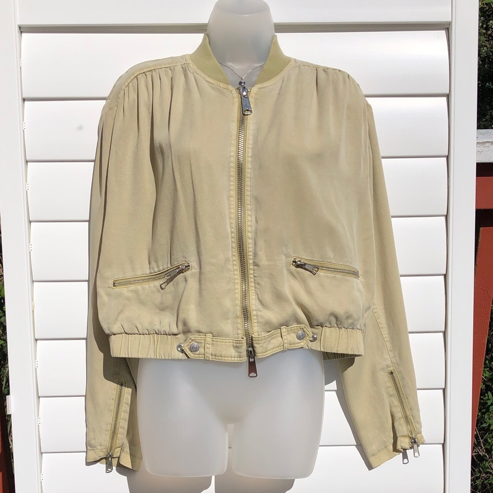 We The Free Sand Beige Bomber Jacket with Zip Pockets